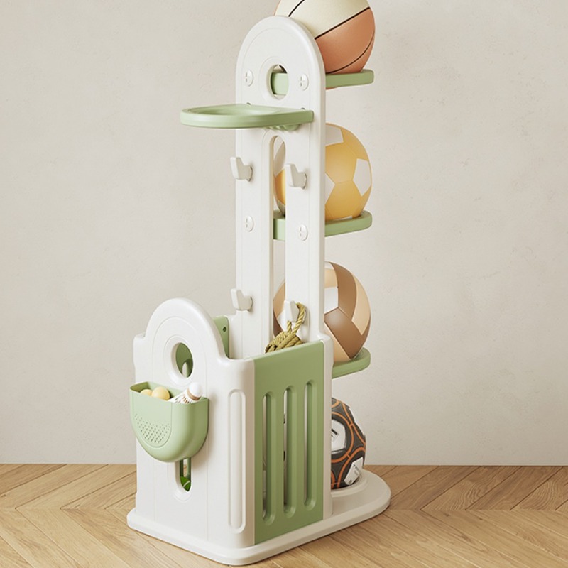 Tour de rangement verticale pour ballons et équipements sportifs pour enfants, 4 niveaux