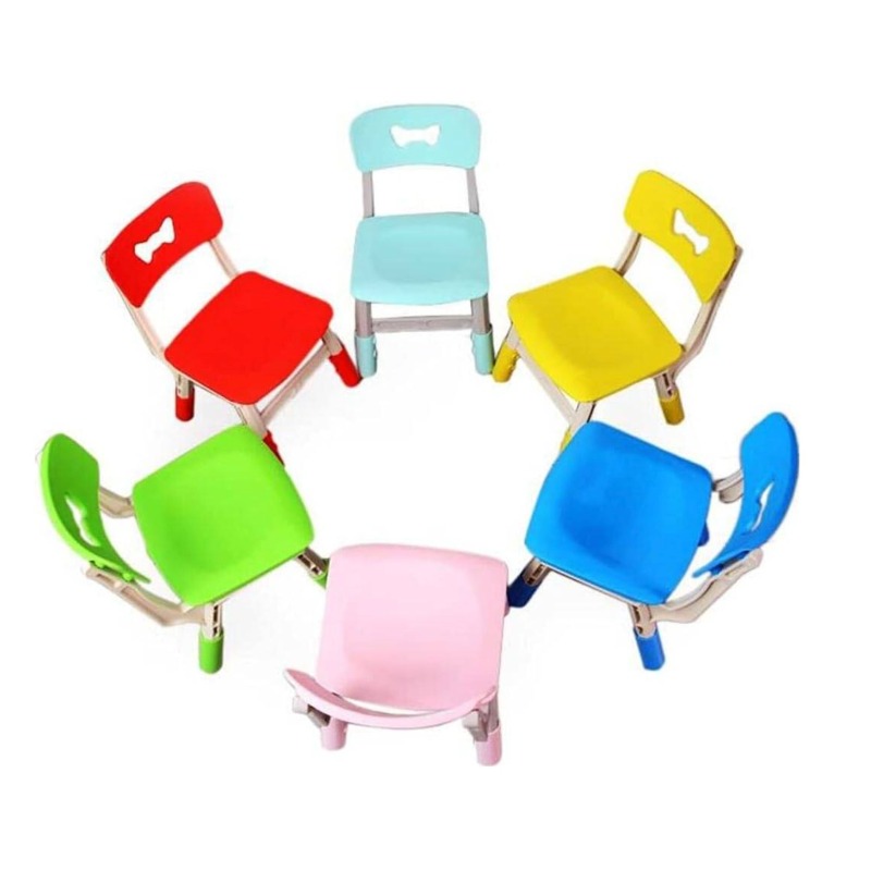 Chaise enfant réglable en hauteur, en plastique coloré, dossier motif os